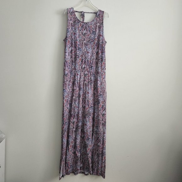 Talbots maxi dress red navy paisley sz Large - Picture 2 of 7